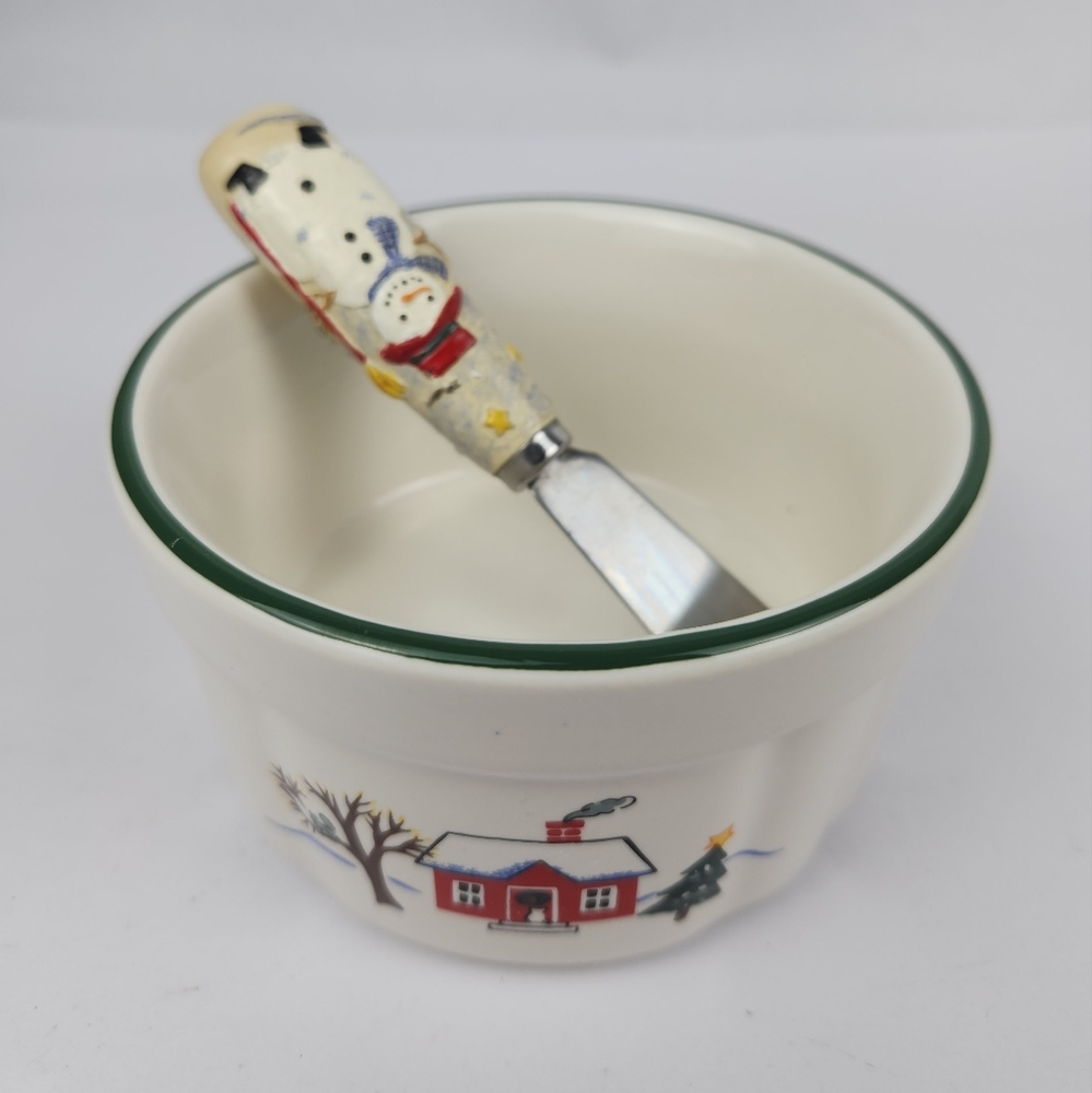 Pfaltzgraff Snow Village Dip Bowl and Spreader